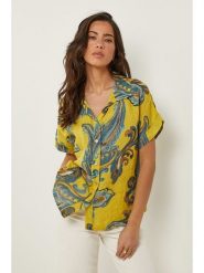 Le Monde du Lin Lniana bluzka w kolorze żółtym rozmiar: 38/40. Żółte bluzki damskie Le Monde du Lin, bez wzorów, ze lnu, klasyczne, bez kołnierzyka, bez ramiączek. Za 114.71 zł.