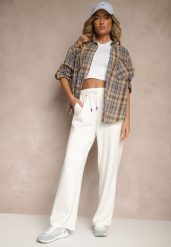 Białe Spodnie z Dodatkiem Wiskozy Dresowe High Waist Ellanoria. Białe spodnie dresowe damskie Renee, l, bez wzorów, z dresówki. Za 39.99 zł.
