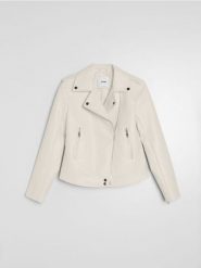 Kurtka ramoneska z imitacji skóry - kremowy. Białe kurtki damskie Sinsay, l, bez wzorów, ze skóry, bez kaptura. Za 79.99 zł.