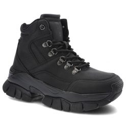 Czarne Botki Big Star Damskie Modne Buty Sportowe. Czarne buty sportowe na co dzień damskie Big Star, bez wzorów, ze skóry ekologicznej, trekkingowe. Za 179.00 zł.