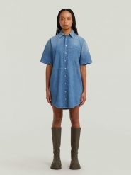 G-Star Sukienka dżinsowa w kolorze niebieskim rozmiar: XXL. Niebieskie sukienki damskie G-Star, na co dzień, xxl, bez wzorów, z bawełny, retro, bez kołnierzyka, bez ramiączek, mini, proste. Za 204.48 zł.