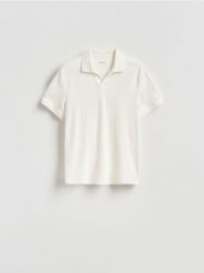 Bawełniana koszulka polo - złamana biel. Koszulki polo męskie Reserved, l, bez wzorów, z bawełny, bez ramiączek. Za 119.99 zł.