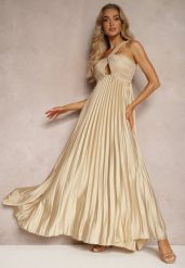 Beżowa Asymetryczna Sukienka Plisowana na Jedno Ramię z Gumką w Talii Elashay. Brązowe sukienki damskie Renee, bez wzorów, z materiału, klasyczne, z asymetrycznym kołnierzem, bez ramiączek, maxi, asymetryczne. Za 149.99 zł.