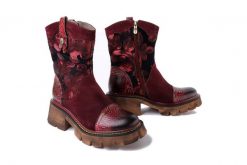 LAURA VITA 0006498 Omio 22 wine, botki damskie. Czerwone botki damskie Laura Vita, na zimę, ze skóry, bez obcasa, na obcasie, bez zapięcia. Za 499.90 zł.