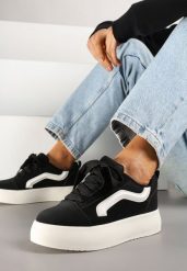 Czarne Sneakersy Kultowe Tenisówki na Grubej Podeszwie Nurisora. Czarne trampki i tenisówki damskie Renee, bez wzorów, z jeansu. Za 79.99 zł.