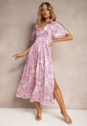 Fioletowa Sukienka o Rozkloszowanym Kroju z Ozdobnym Pasem w Talii Dovbia. Fioletowe sukienki damskie Renee, na spotkanie biznesowe, l, bez wzorów, eleganckie, bez kołnierzyka, bez ramiączek, maxi, kopertowe. Za 169.99 zł.