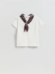 T-shirt z apaszką - biały. Białe t-shirty damskie Reserved, l, bez wzorów, z bawełny, bez kołnierzyka. Za 89.99 zł.