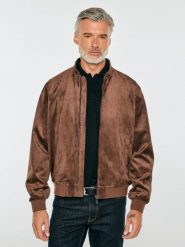 Kurtka męska bomberka z imitacji zamszu brązowa iles 803. Brązowe kurtki męskie Big Star, l, bez wzorów, z jeansu, eleganckie, bez kaptura. Za 399.99 zł.