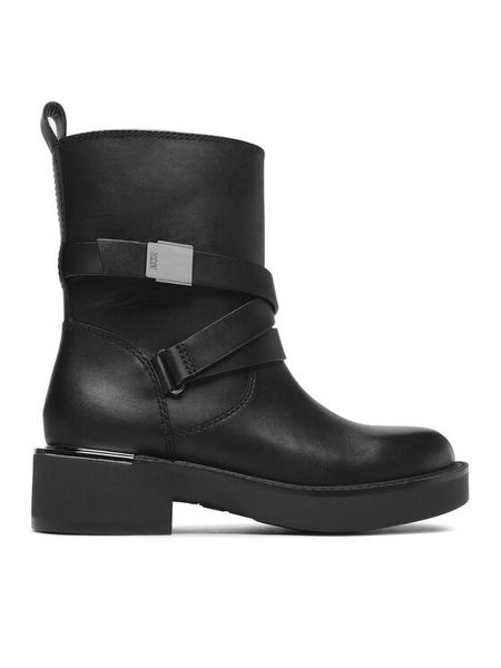 DKNY Botki Taeta K2396599 Czarny. Czarne botki damskie DKNY, ze skóry, bez obcasa, na płaskiej podeszwie, bez zapięcia. Za 919.99 zł.
