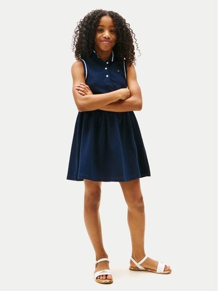 Tommy Hilfiger Sukienka codzienna KG0KG08486 Granatowy Regular Fit. Niebieskie sukienki dziewczęce Tommy Hilfiger, bez wzorów, z bawełny, bez ramiączek. Za 249.99 zł.