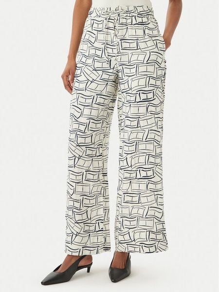 Tommy Hilfiger Spodnie materiałowe WW0WW48970 Beżowy jasny Wide Leg. Brązowe spodnie materiałowe damskie Tommy Hilfiger, bez wzorów, ze lnu. Za 336.99 zł.
