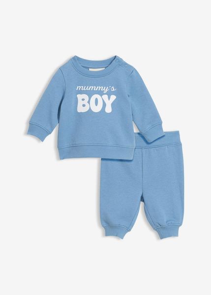 Bluza dresowa i spodnie z czystej bawełny organicznej (2 części). Niebieskie bluzy i bluzki niemowlęce bonprix, bez wzorów, z bawełny, bez ramiączek, bez kaptura. Za 84.99 zł.