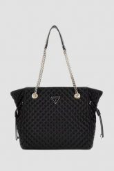 GUESS Czarna damska torebka Everlee Tote. Czarne torebki klasyczne damskie Guess, z aplikacjami, ze skóry ekologicznej, bez dodatków. W wyprzedaży za 554.99 zł.
