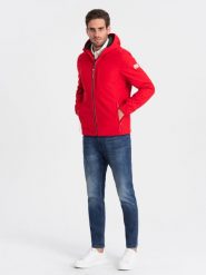 Męska kurtka z polarowym środkiem SOFTSHELL- czerwony V6. Czerwone kurtki męskie Ombre Clothing, m, bez wzorów, z elastanu, bez kaptura. W wyprzedaży za 109.99 zł.