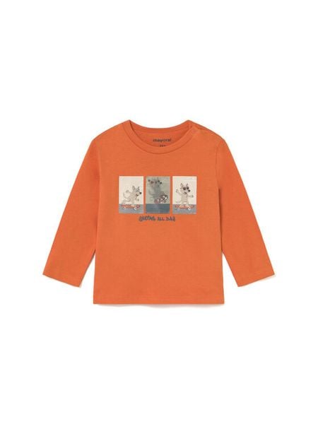 Mayoral Bluzka 2063 Pomarańczowy Regular Fit. Brązowe t-shirty chłopięce Mayoral, bez wzorów, z bawełny, bez ramiączek. Za 69.99 zł.