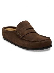 Birkenstock Skórzane klapki "Naples" w kolorze brązowym rozmiar: 39. Brązowe klapki damskie Birkenstock, bez wzorów, bez obcasa. Za 626.53 zł.