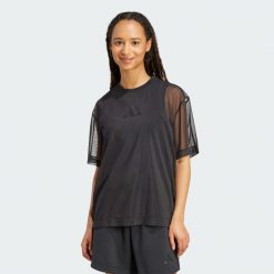 Koszulka Soft Lux Mesh. Czarne bluzki damskie Adidas, xs, z meshu, bez kołnierzyka, bez ramiączek. Za 179.00 zł.