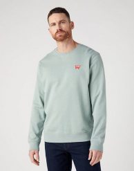 WRANGLER SIGN OFF CREW MĘSKA BLUZA BEZ KAPTURA NIEROZPINANA PRZEZ GŁOWĘ GREEN MILIEU W661I3G63. Zielone bluzy bez kaptura męskie Wrangler, m. Za 129.99 zł.