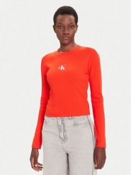 Calvin Klein Jeans Bluzka Monogram LV047A803G Czerwony Slim Fit. Czerwone bluzki damskie Calvin Klein Jeans, s, bez wzorów, z bawełny, bez ramiączek. Za 159.99 zł.