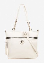 Biała Torebka Typu Shopper z Ozdobnymi Rączkami i Paskiem na Ramię Idaloriela. Białe shopper bag damskie Renee, bez wzorów, z jeansu, na ramię, bez dodatków. Za 99.99 zł.