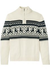 Sweter ze stójką w norweski wzór. Brązowe swetry męskie bonprix, l, bez wzorów, bez kołnierzyka. Za 114.99 zł.