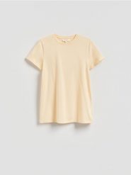 Bawełniany t-shirt - jasnożółty. Żółte t-shirty damskie Reserved, l, bez wzorów, z bawełny, bez kołnierzyka. Za 79.99 zł.