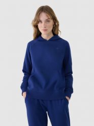 4F Bluza dresowa nierozpinana z kapturem damska - granatowa XS. Niebieskie bluzy sportowe damskie 4f, xs, z bawełny. W wyprzedaży za 99.99 zł.