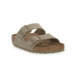 Klapki damskie Birkenstock Arizona Faded. Brązowe klapki damskie Birkenstock, bez wzorów, z materiału, bez obcasa. Za 429.99 zł.