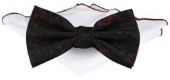 Mucha Męska z Poszetką - Chattier - Bordowa w Czarne Kwiaty. Czerwone krawaty i muchy męskie Chattier, bez wzorów, eleganckie. Za 65.00 zł.