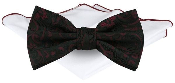 Mucha Męska z Poszetką - Chattier - Bordowa w Czarne Kwiaty. Czerwone krawaty i muchy męskie Chattier, bez wzorów, eleganckie. Za 65.00 zł.