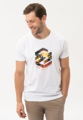 Biały t-shirt T-SUNSET. Białe t-shirty męskie Volcano, na lato, l, bez wzorów, z bawełny, bez kołnierzyka. Za 59.99 zł.