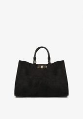 Czarna Torebka Shopperka z Imitacji Zamszu z Rączkami i Paskiem na Ramię Tamelle. Czarne shopper bag damskie Born2be, bez wzorów, z zamszu, na ramię, bez dodatków. Za 169.99 zł.