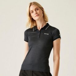 Damska koszulka polo Regatta Remex II Active. Szare bluzki sportowe damskie Regatta, z materiału, bez kołnierzyka, bez ramiączek. Za 80.00 zł.