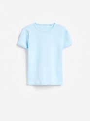 T-shirt z dodatkiem modalu - jasnoniebieski. Niebieskie koszulki dziewczęce Reserved, bez wzorów, z dzianiny, bez ramiączek. Za 25.99 zł.