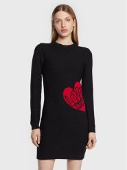 LOVE MOSCHINO Sukienka dzianinowa WSE0810X A125 Czarny Regular Fit. Czarne sukienki damskie Love Moschino, bez wzorów, z dzianiny, bez kołnierzyka, bez ramiączek. Za 1,519.00 zł.