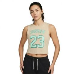 Koszulka treningowa damska Nike Air Jordan. Brązowe topy sportowe damskie Nike, l, bez wzorów, bez ramiączek. Za 153.00 zł.