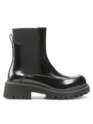 DeeZee Sztyblety H291202-01 Czarny. Czarne botki damskie DeeZee, ze skóry, bez obcasa, na płaskiej podeszwie, bez zapięcia. Za 179.99 zł.