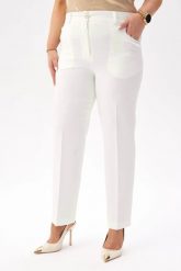 Eleganckie spodnie Eleonora w kolorze ecru PLUS SIZE XXL. Spodnie materiałowe damskie Moda Size Plus Iwanek, bez wzorów, z elastanu, biznesowe, plus size. Za 209.90 zł.