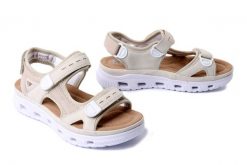 RIEKER 64074-60 beige, sandały damskie. Brązowe sandały damskie Rieker, bez wzorów, bez obcasa. Za 287.92 zł.