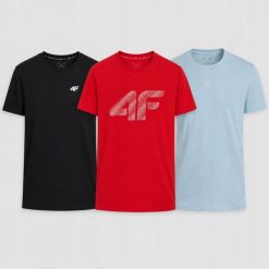 KOMPLET MĘSKI 4F ZESTAW KOSZULEK 3PAK T-SHIRT. T-shirty męskie 4f, m, bez wzorów, z bawełny, bez kołnierzyka. Za 181.98 zł.