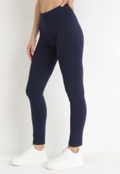Granatowe Bawełniane Legginsy z Gumką w Pasie i Niskim Stanem Lexuna. Niebieskie legginsy damskie Born2be, s, bez wzorów, z bawełny. Za 9.99 zł.