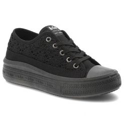 Czarne Trampki Lee Cooper Damskie Buty Na Platformie. Czarne trampki i tenisówki damskie Lee Cooper, w ażurowe wzory, z jeansu. Za 129.00 zł.