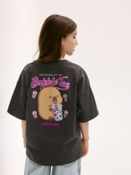 T-shirt Kapibara CapyFun - ciemnoszary. Szare koszulki dziewczęce Reserved, bez wzorów, z bawełny, bez ramiączek. Za 49.99 zł.