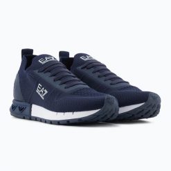 Sneakersy męskie EA7 Emporio Armani Legacy Knit buty sportowe lifestylowe. Niebieskie buty sportowe na co dzień męskie EA7, bez zapięcia. Za 788.85 zł.