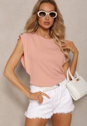 Różowy Top z Wiskozy z Falbanką przy Rękawach Tialora. Czerwone topy damskie Renee, m, bez wzorów, z wiskozy, bez kołnierzyka. Za 39.99 zł.