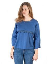Isla Bonita by SIGRIS Bluzka w kolorze niebieskim rozmiar: XL. Niebieskie bluzki damskie Isla Bonita by SIGRIS, xl, z aplikacjami, z bawełny, bez kołnierzyka, bez ramiączek. Za 57.06 zł.
