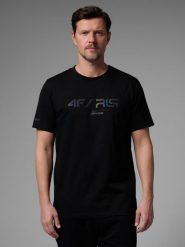 4F T-shirt regular z nadrukiem męski 4F x Robert Lewandowski - czarny M. Czarne t-shirty męskie 4f, l, bez wzorów, z bawełny, bez kołnierzyka. Za 79.99 zł.