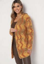 Brązowy Luźny Kardigan w Geometryczny Wzór Goitom. Brązowe kardigany damskie Born2be, bez wzorów. Za 129.99 zł.