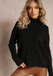 Czarny Golf Bithiah. Czarne golfy damskie Renee, z aplikacjami, z jeansu, bez ramiączek. Za 99.99 zł.