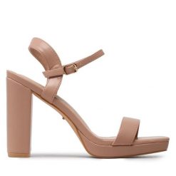 Sandały DeeZee. Brązowe sandały damskie DeeZee, bez wzorów, bez obcasa, na słupku. Za 125.99 zł.